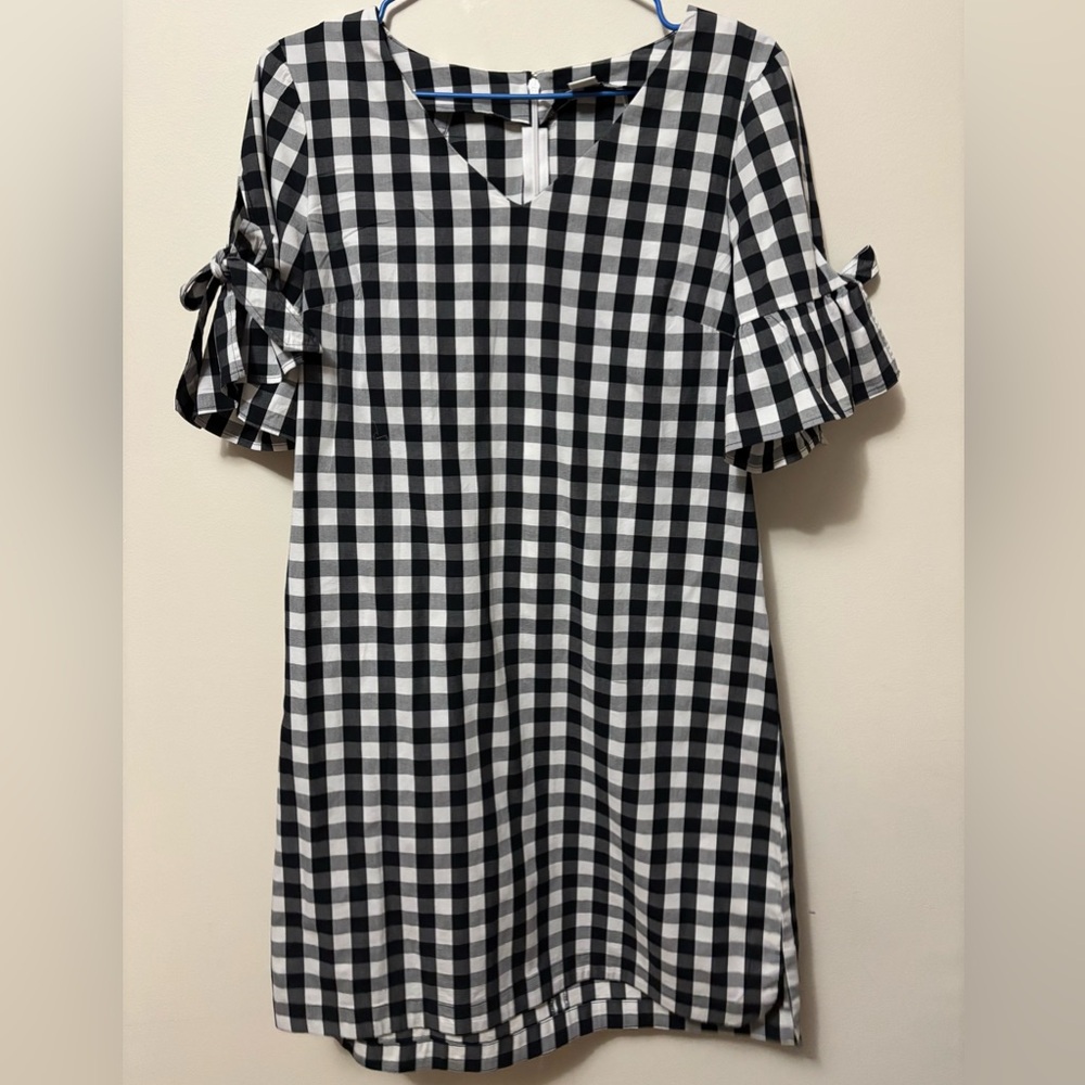 J. Crew Black and White Ruffled Tie Front Dress